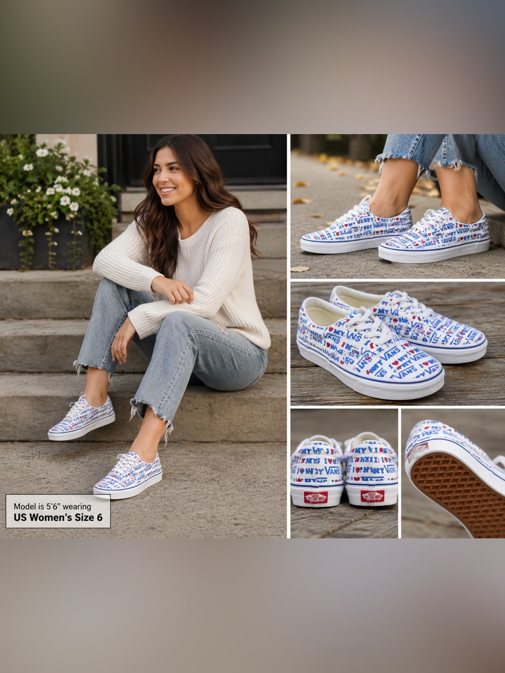 Vans Era I ❤️ My Vans Canvas Sneakers White Blue Red Women’s Size 6 EUC